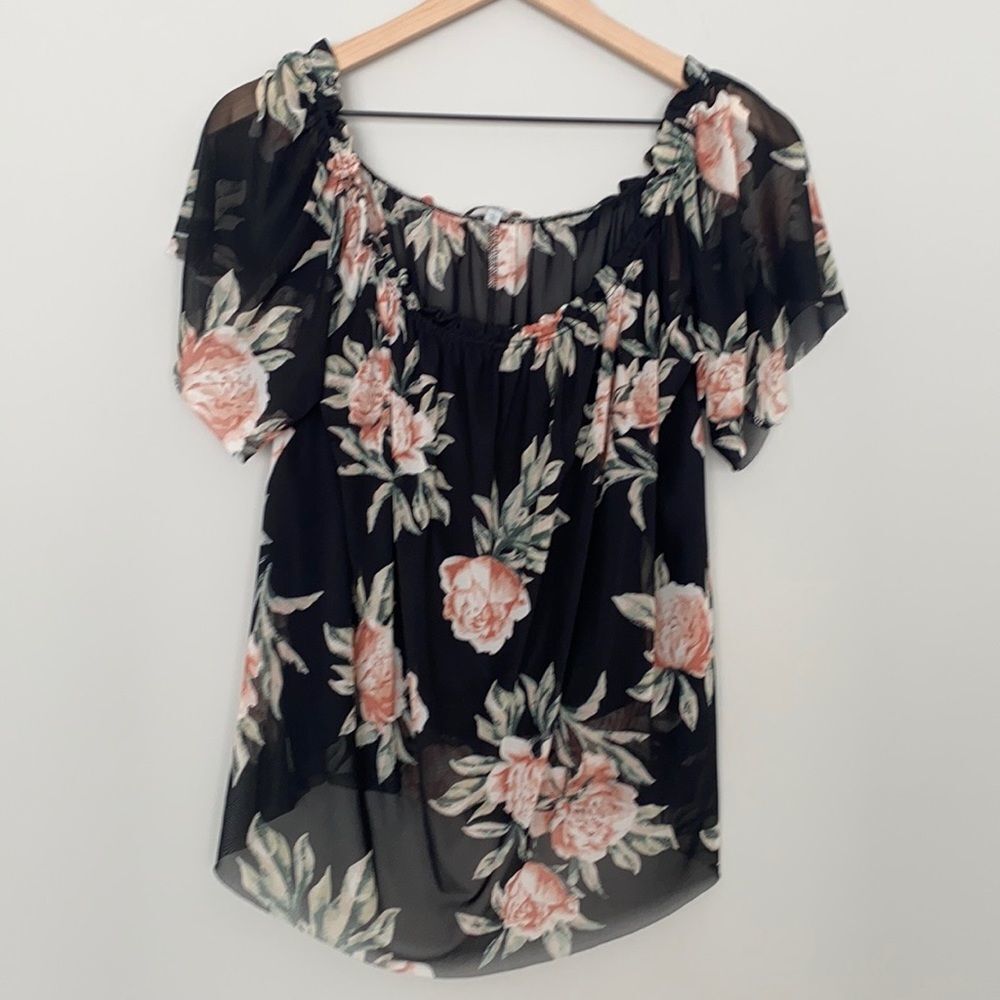 Charlotte Russe Large Boho Sheer Floral Crop Top With Overlay - Picture 3 of 9